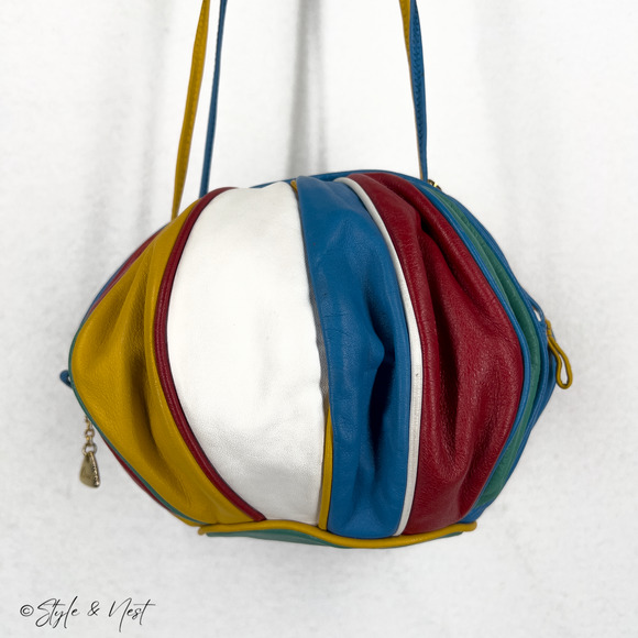 Brio Vintage Rainbow Leather Balloon Ball Shoulder Bag Retro Chic Romantic - Picture 2 of 10